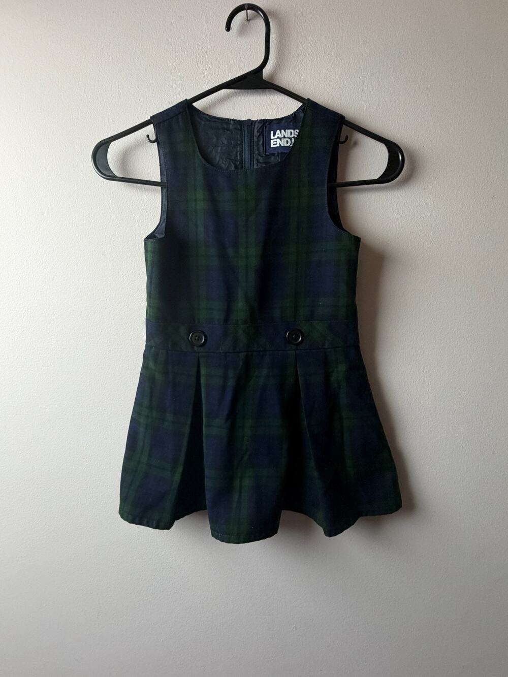 Lands End Navy/Green Plaid Jumper Girls sz 4